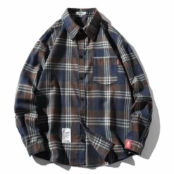 Men's Classic Plaid Flannel Shirt, Dark Blue