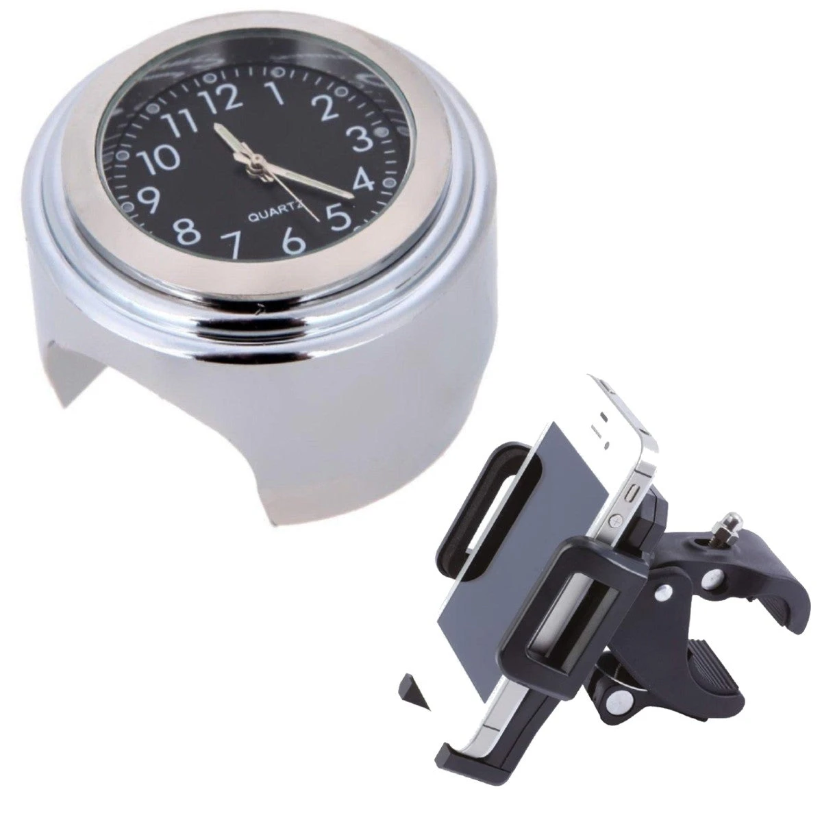 Motorcycle Handlebar Clock With Motorcycle Phone Mount Bundle 1 Motorcycle Handlebar Clock With Motorcycle Phone Mount Bundle