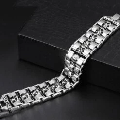 Stainless Steel Fashion Wide Skull Bracelet, 8.3 X 0.9 In -Gearup Co. Store ed88d25ddda218542056af568eff709e