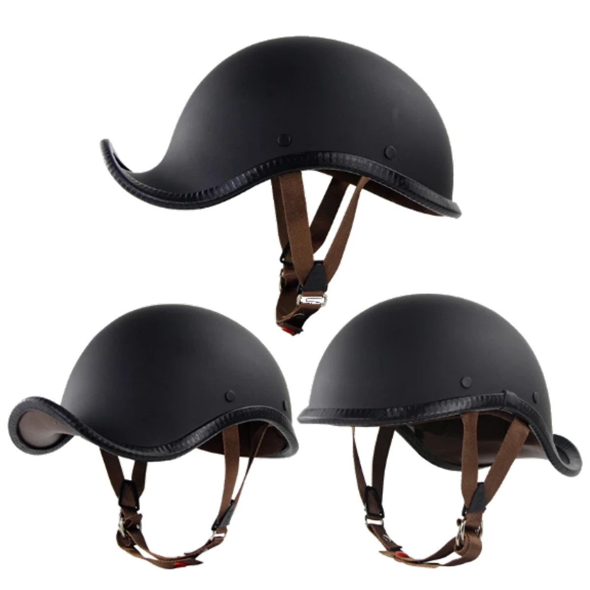 Retro Vintage German Motorcycle Helmet, Matte Black 3 Retro Vintage German Motorcycle Helmet, Matte Black - Image 3