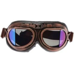 Vintage Aviator Motorcycle Goggles, One Size, Copper Color Frame, Multicolor Lens