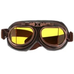 Vintage Aviator Motorcycle Goggles, One Size, Copper Color Frame, Yellow Lens