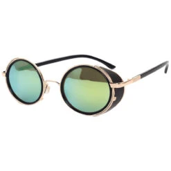 Motorcycle Vintage Round Sunglasses W/ UV 400 Protection, Gold