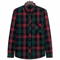 Men's Plaid Button Down Flannel Shirt, Red/Green