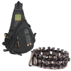 Biker Sling Backpack Single Strap Rucksack With Skeleton Chain Bracelet