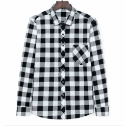 Men's Plaid Button Down Flannel Shirt, White/Black Checkered